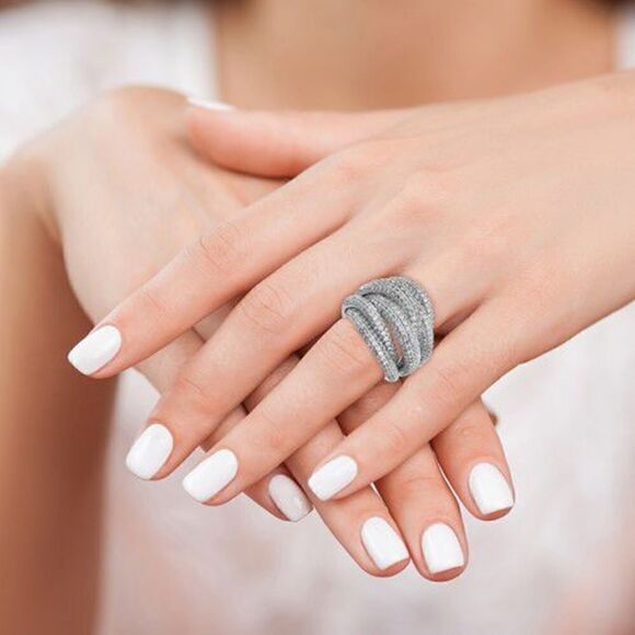 Sterling Shimmer Sterling Silver Rhodium-plated 536 Stone Pavé CZ Ring - Picture 1 of 5